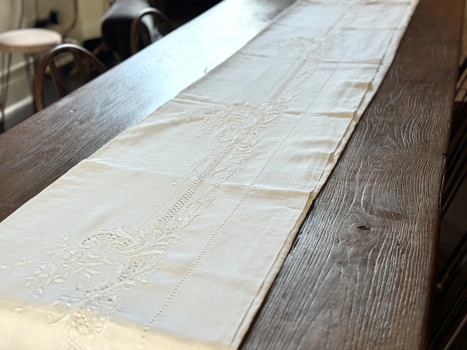 Rare Antique French Linen Sheet with Crown Monogram AE/EA