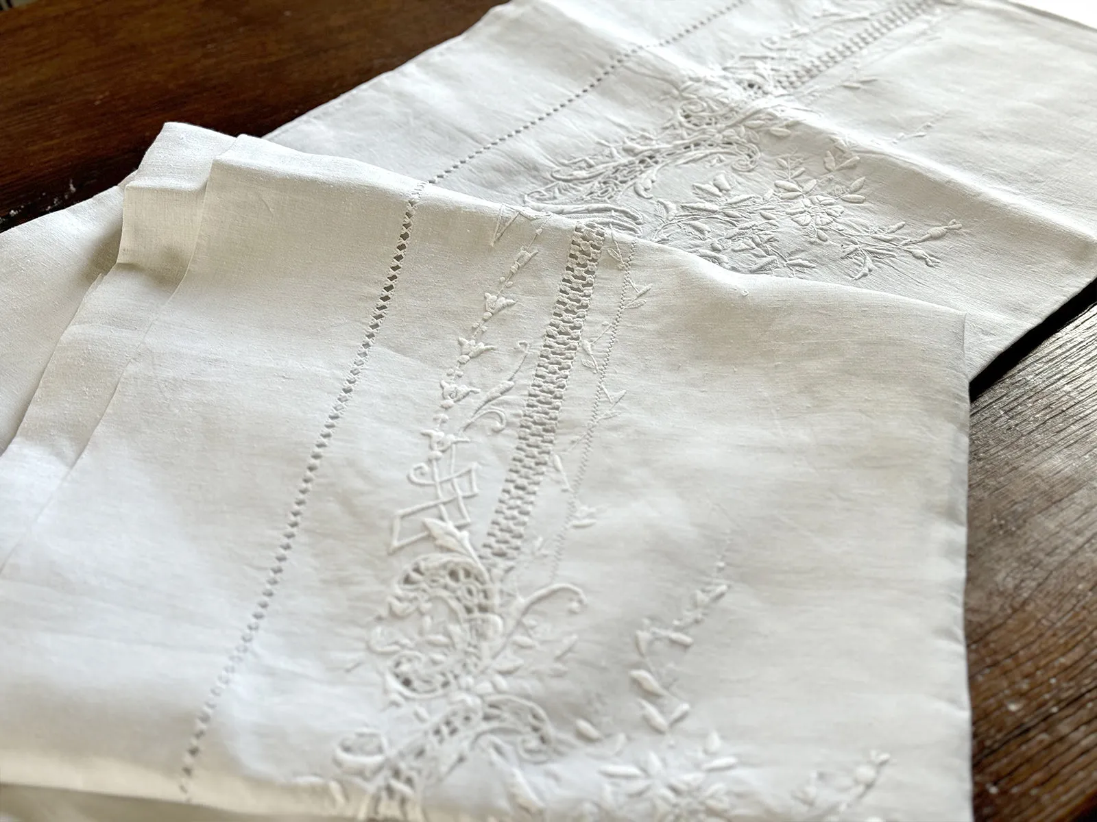 Rare Antique French Linen Sheet with Crown Monogram AE/EA