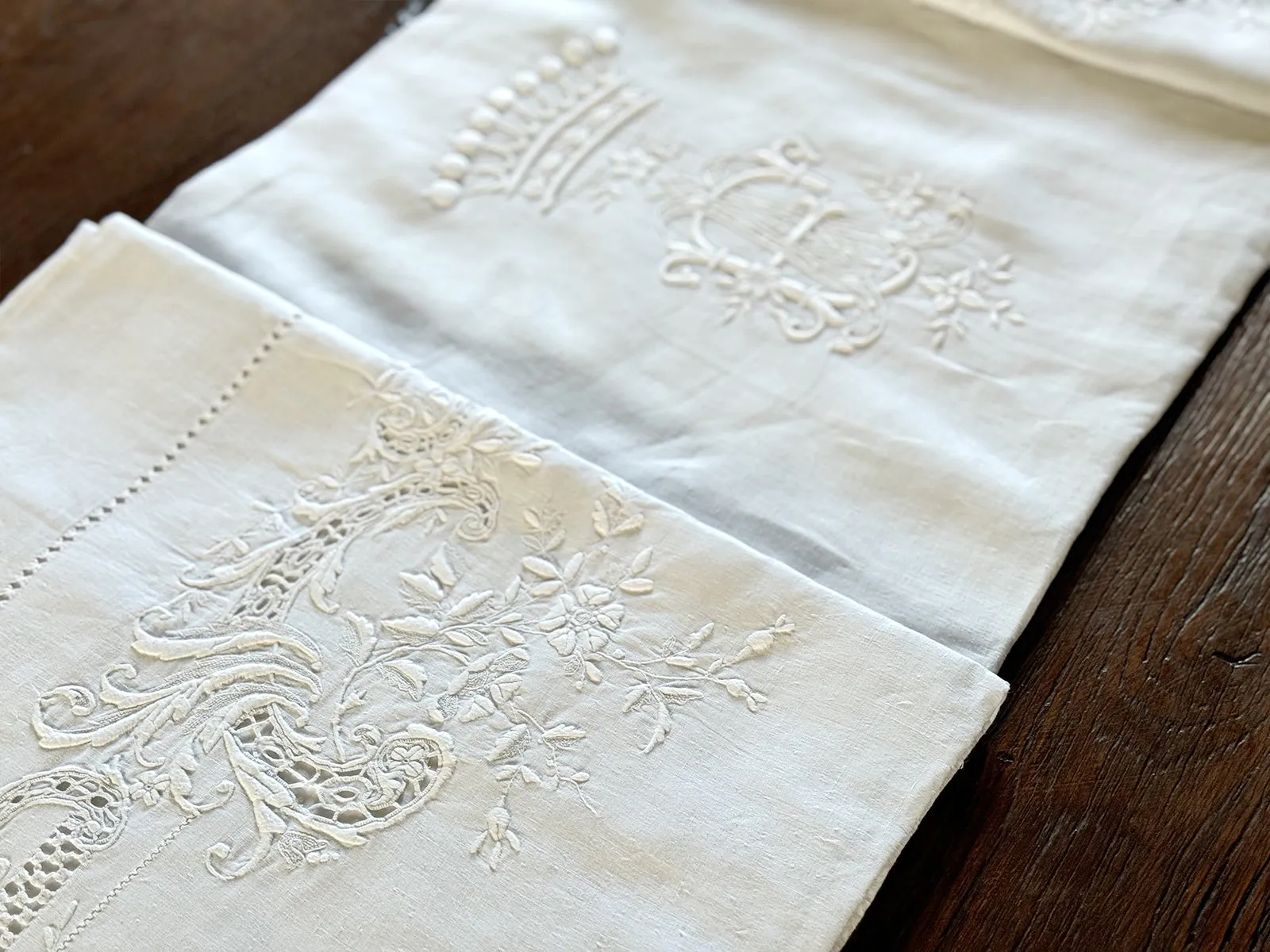 Rare Antique French Linen Sheet with Crown Monogram AE/EA