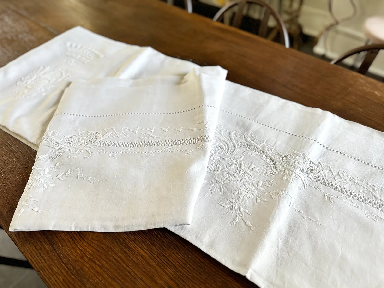 Rare Antique French Linen Sheet with Crown Monogram AE/EA