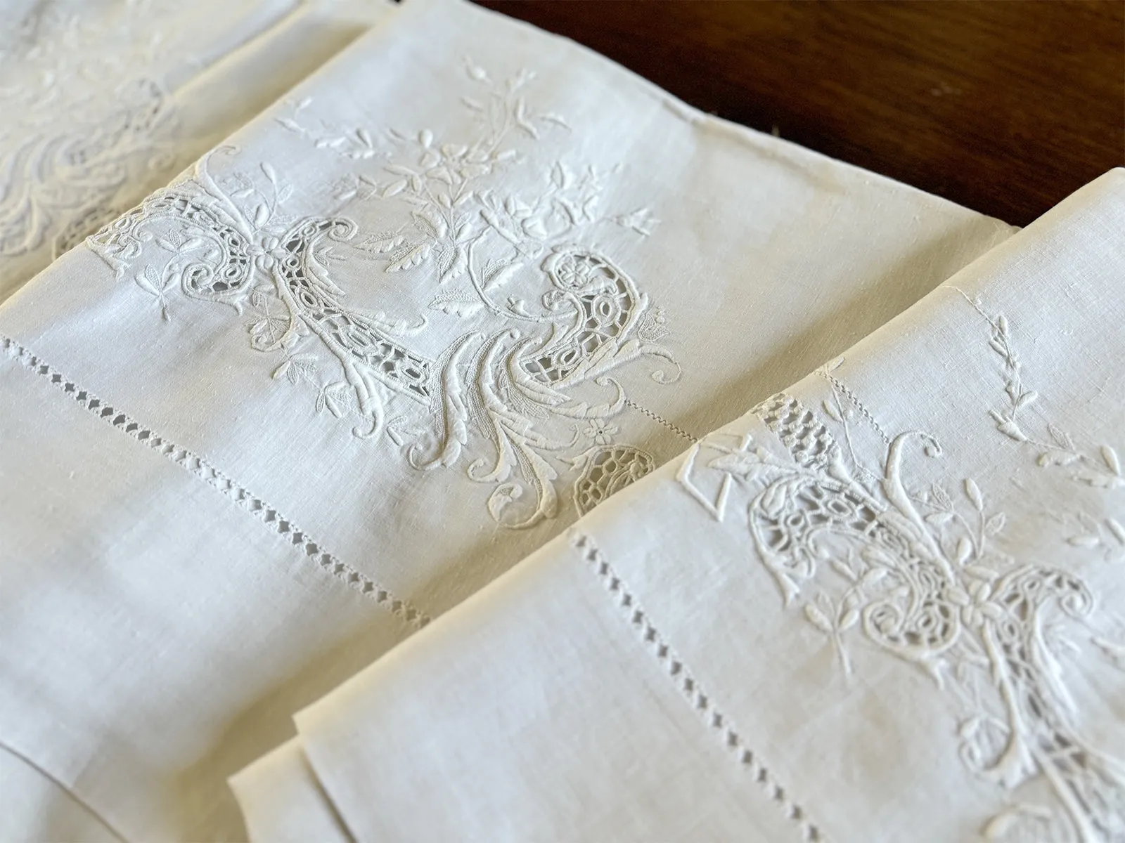Rare Antique French Linen Sheet with Crown Monogram AE/EA