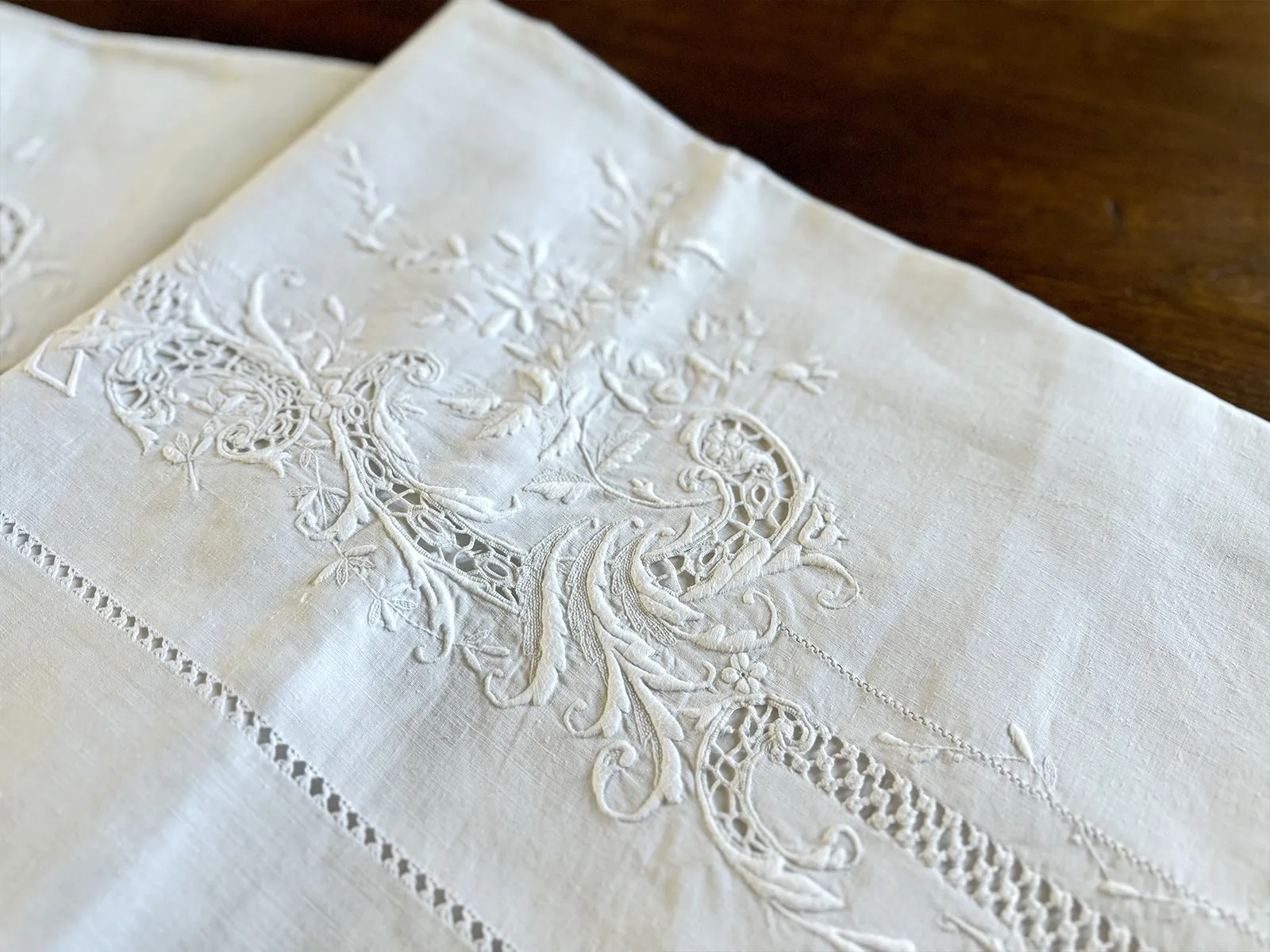 Rare Antique French Linen Sheet with Crown Monogram AE/EA