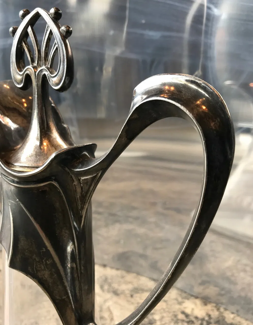 Rare Art Deco Silver Plate and Crystal Set 2 Pitcher, Italy 1930s