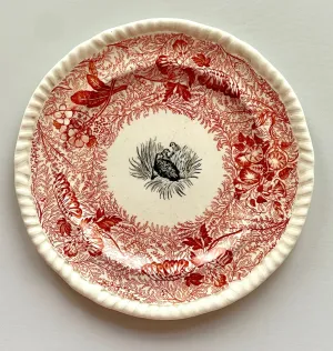rare Pheasants Bi-Color Brick Red & Black Spode Copeland Transferware Plate