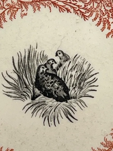 rare Pheasants Bi-Color Brick Red & Black Spode Copeland Transferware Plate