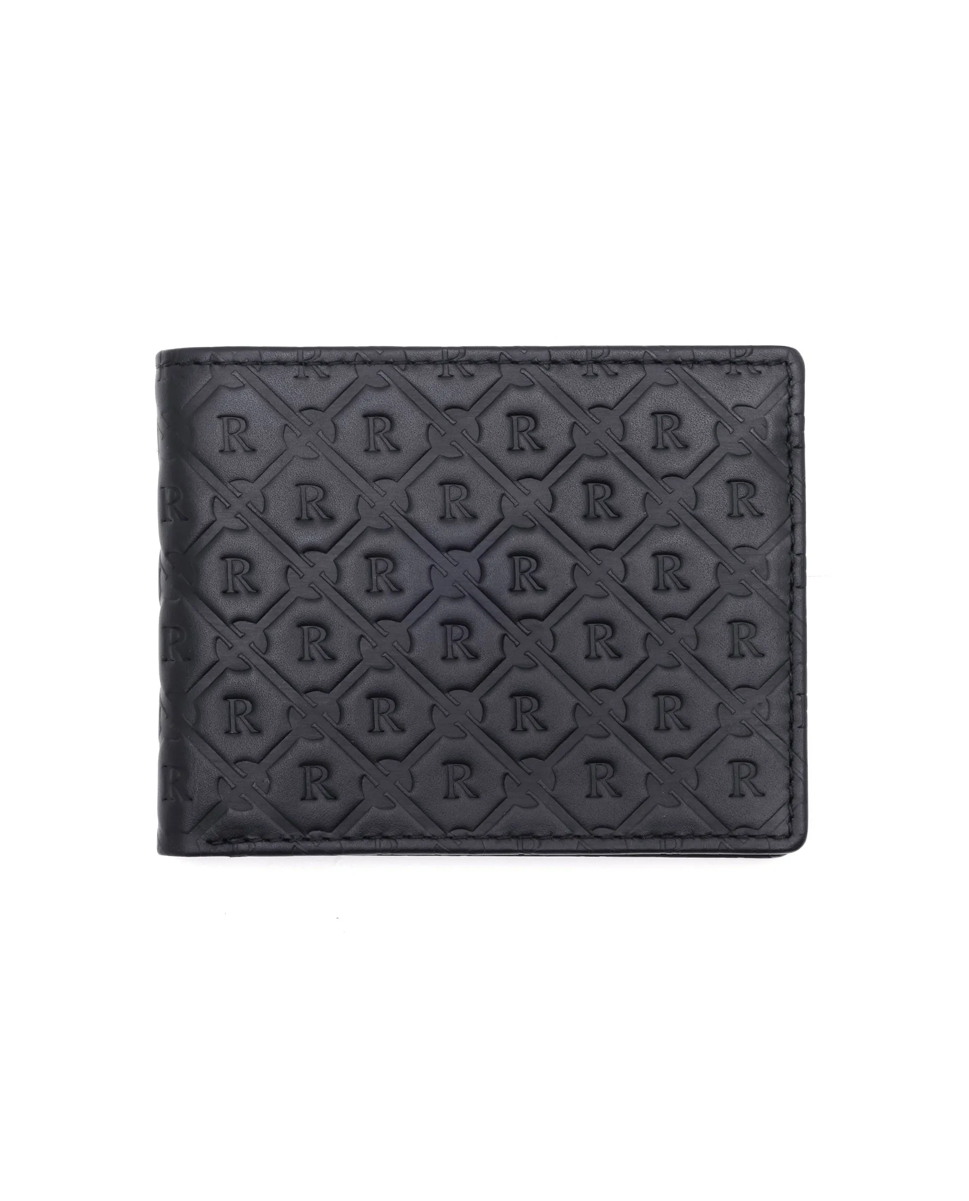 Rare Rabbit Men's Rhon Black Slim Bi Fold RFID Embossed Monogram Wallet