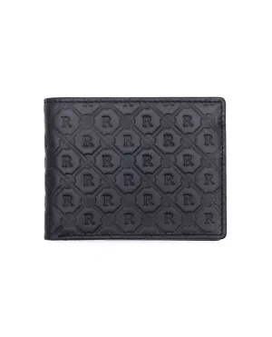 Rare Rabbit Men's Rhon Black Slim Bi Fold RFID Embossed Monogram Wallet