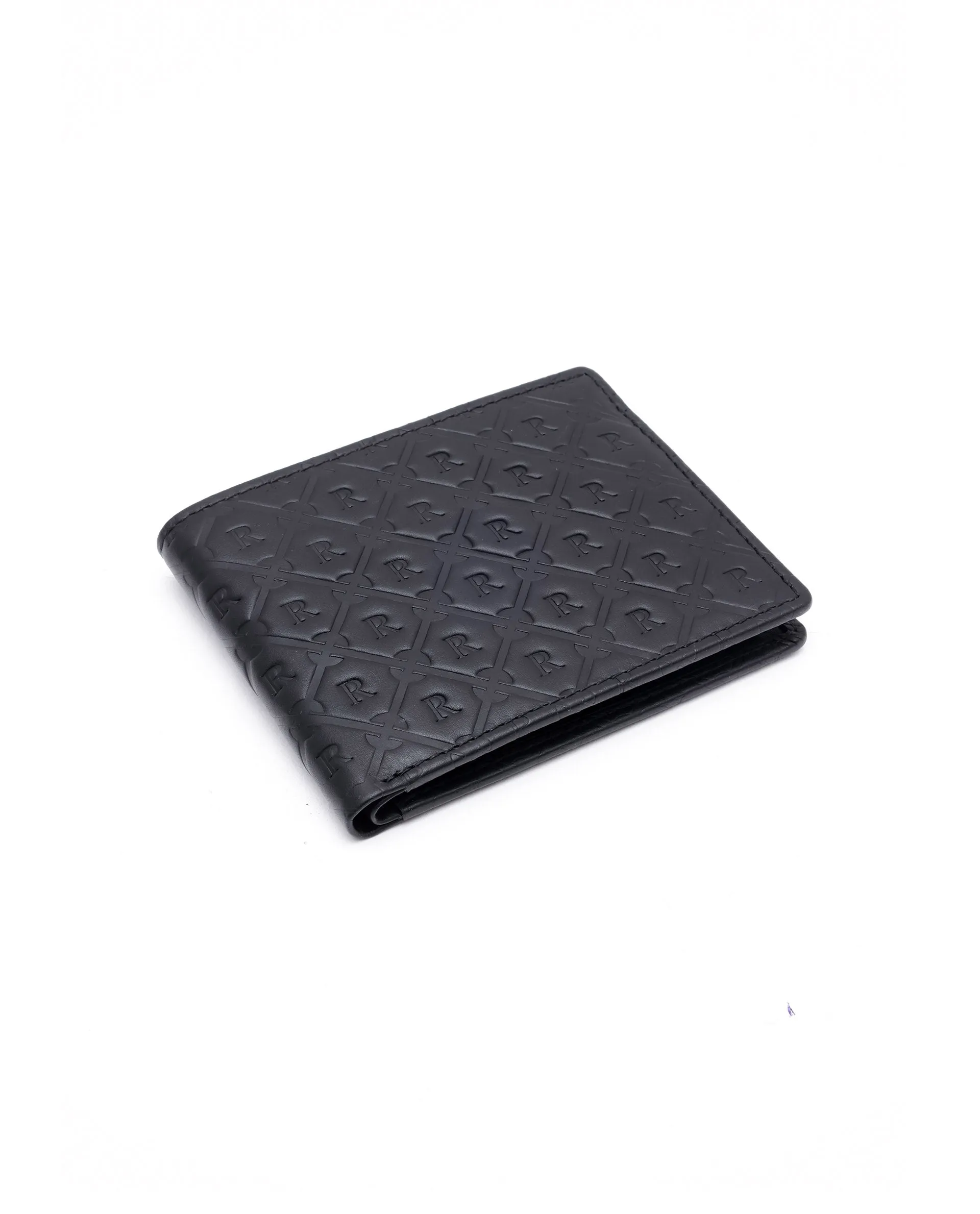 Rare Rabbit Men's Rhon Black Slim Bi Fold RFID Embossed Monogram Wallet