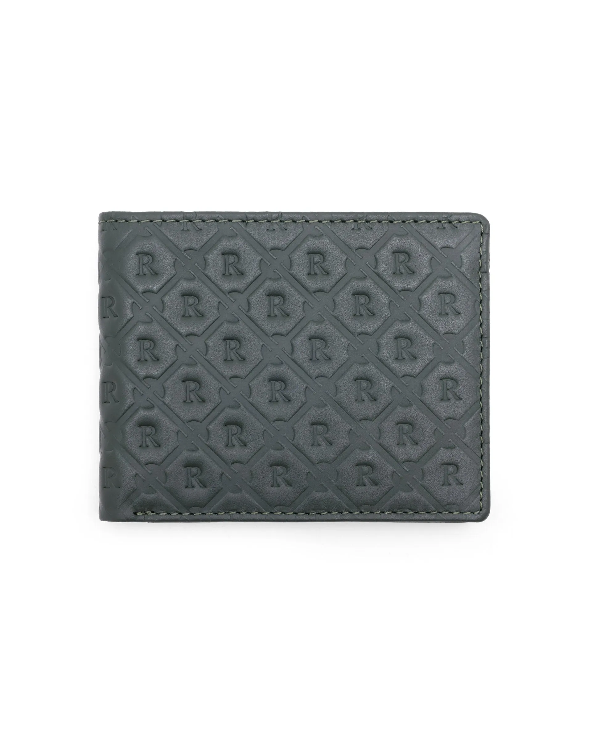 Rare Rabbit Men's Rhon Olive Slim Bi Fold RFID Embossed Monogram Wallet