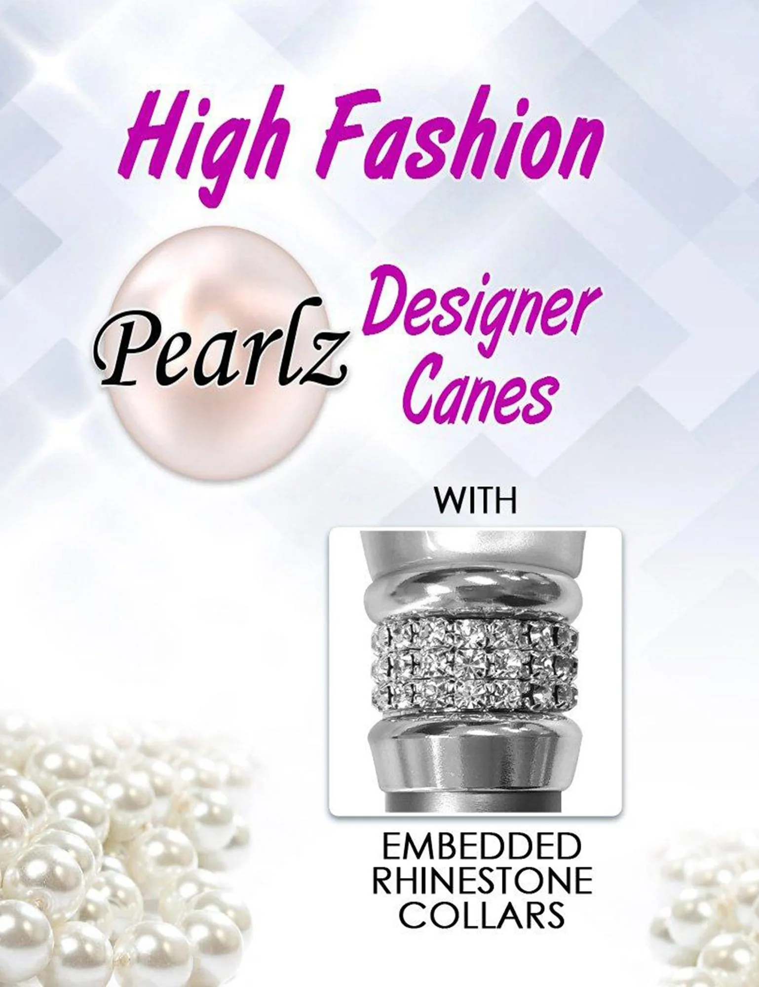 Rhinestone Designer Cane: Exquisite Pearlz Graceful Lace