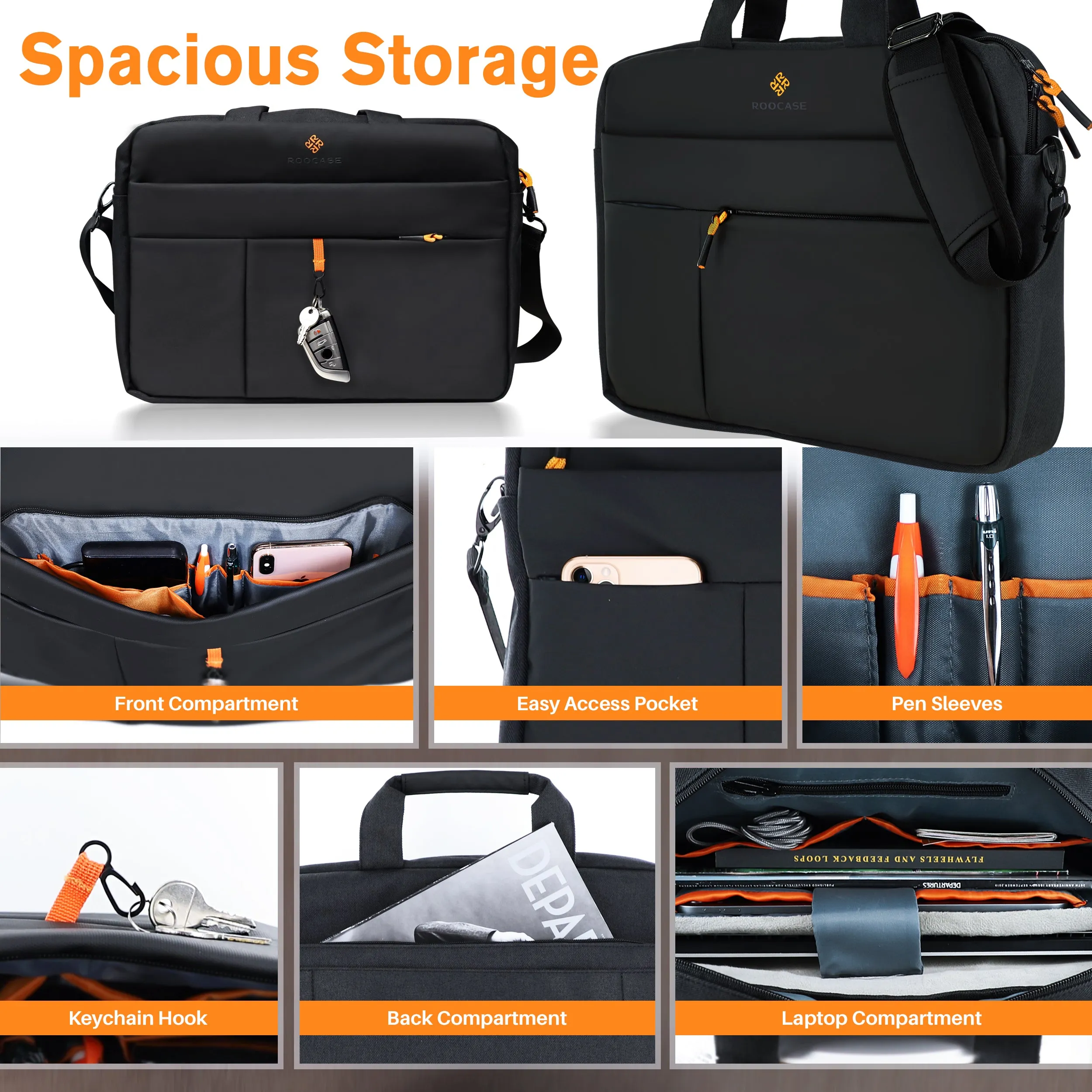 Roocase Normandie Messenger Bag for 15.6 Laptop and Tablet - Carrying Shoulder Bag - Black
