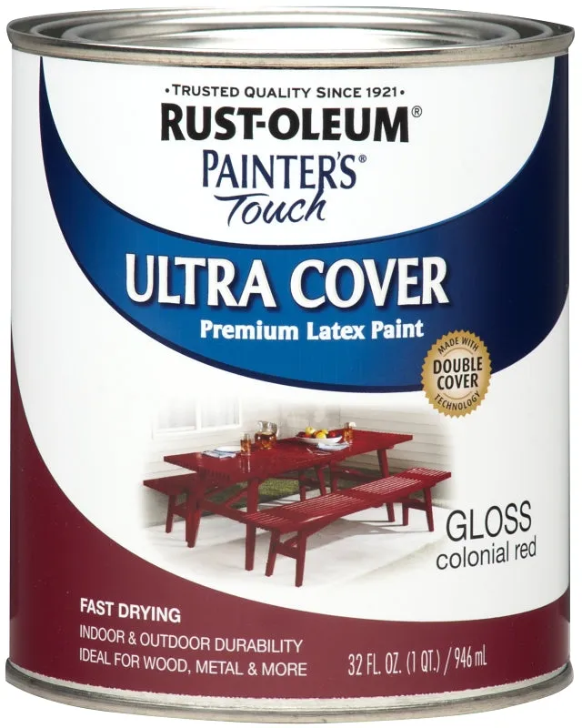 Rust-Oleum 1964502 Enamel Paint, Water, Gloss, Colonial Red, 1 qt, Can, 120 sq-ft Coverage Area :QUART: QUANTITY: 1