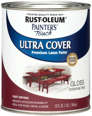 Rust-Oleum 1964502 Enamel Paint, Water, Gloss, Colonial Red, 1 qt, Can, 120 sq-ft Coverage Area :QUART: QUANTITY: 1