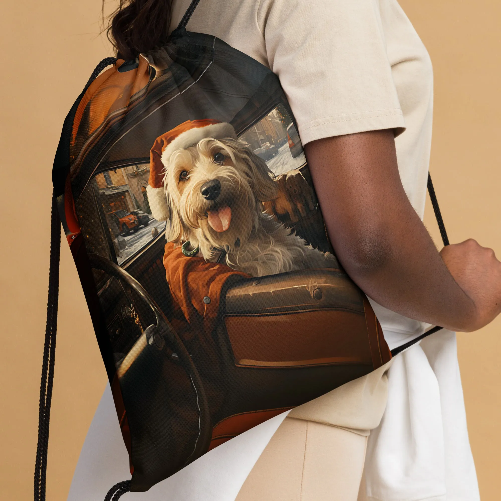 Santa Dog Drawstring bag