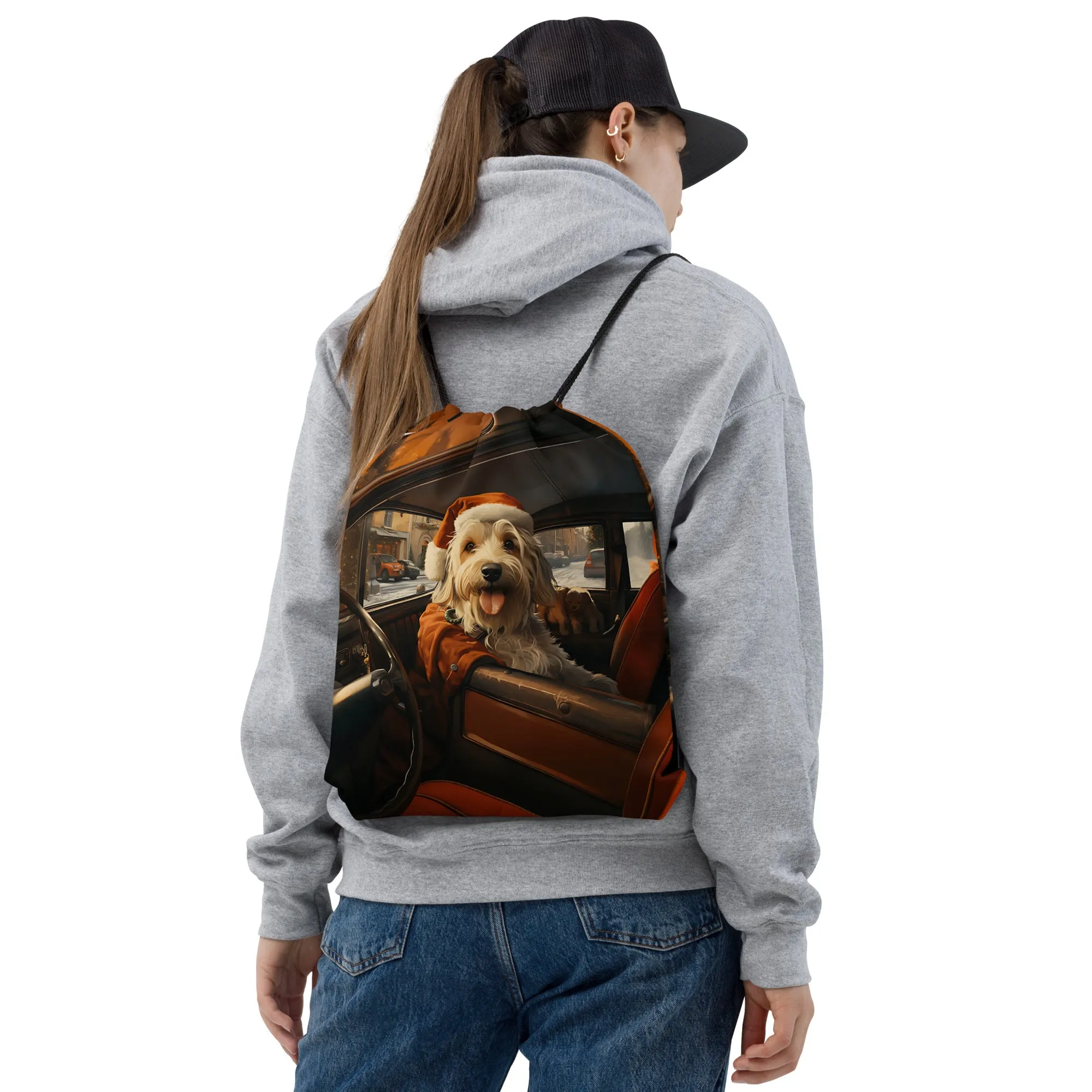 Santa Dog Drawstring bag
