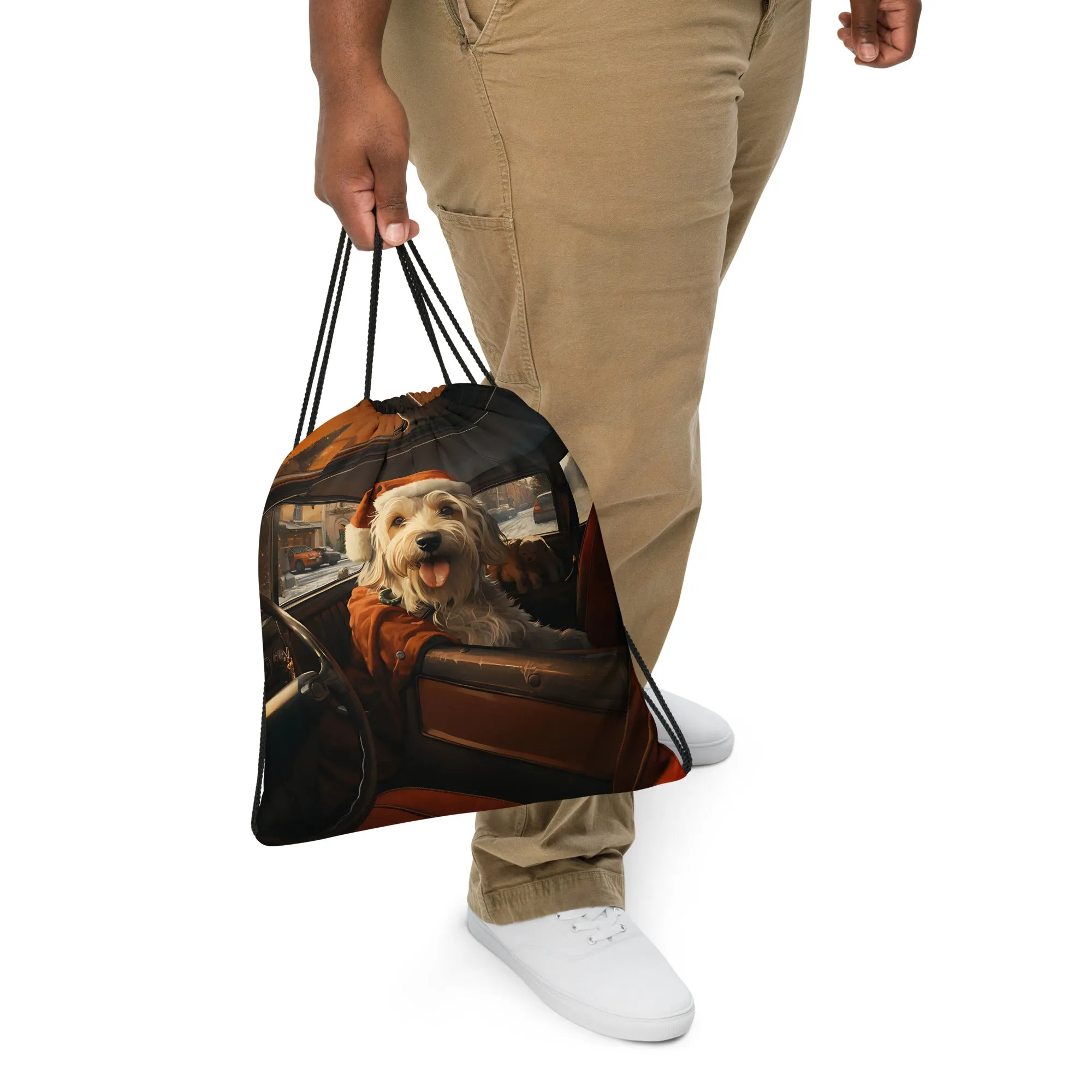 Santa Dog Drawstring bag