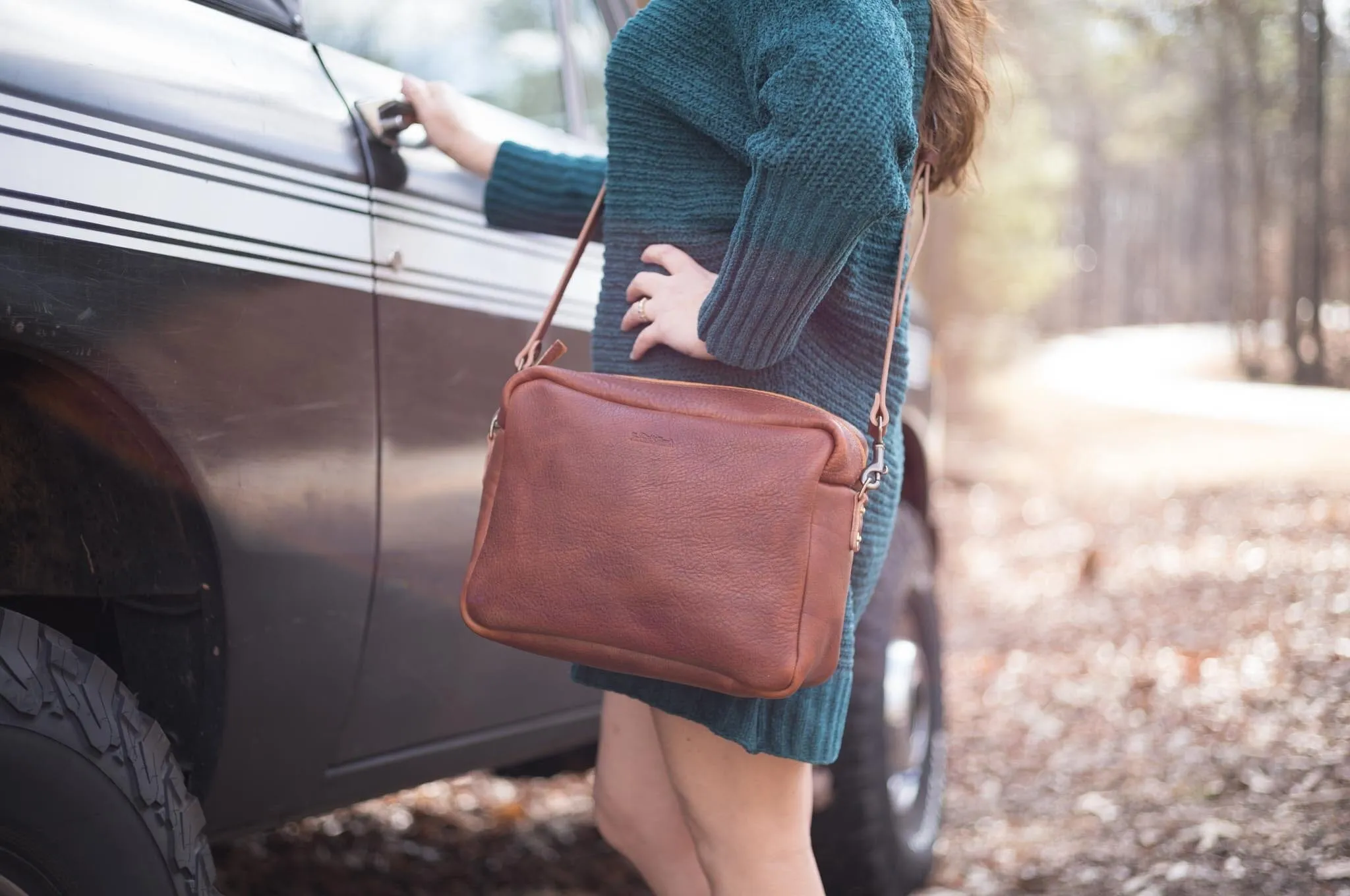 SARAH LEATHER CROSSBODY - LARGE - TANGERINE BISON