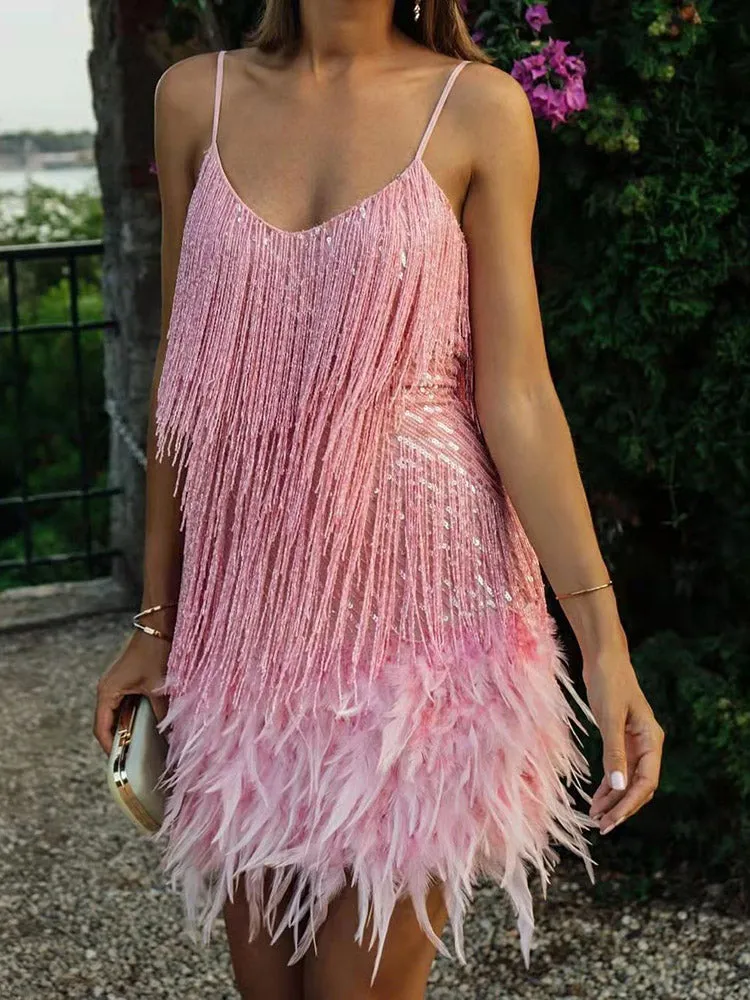 Sequin Tassel Graceful Pearl Denim Shorts