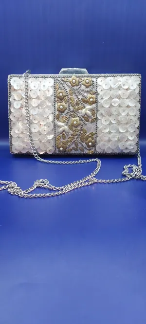 Shannie White Mother-of-Pearl Purse with a Silver Chain
