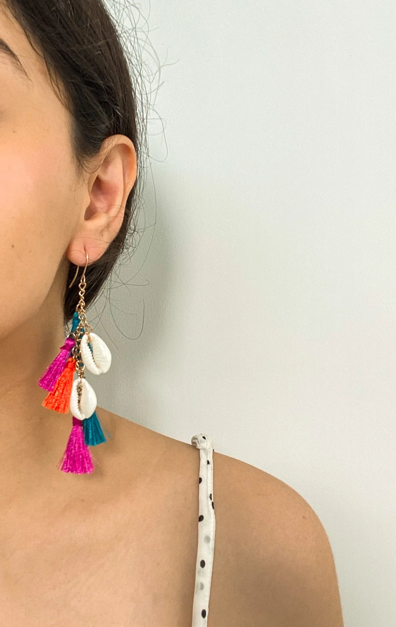 Shell Multicolor Tassel Statement Earring