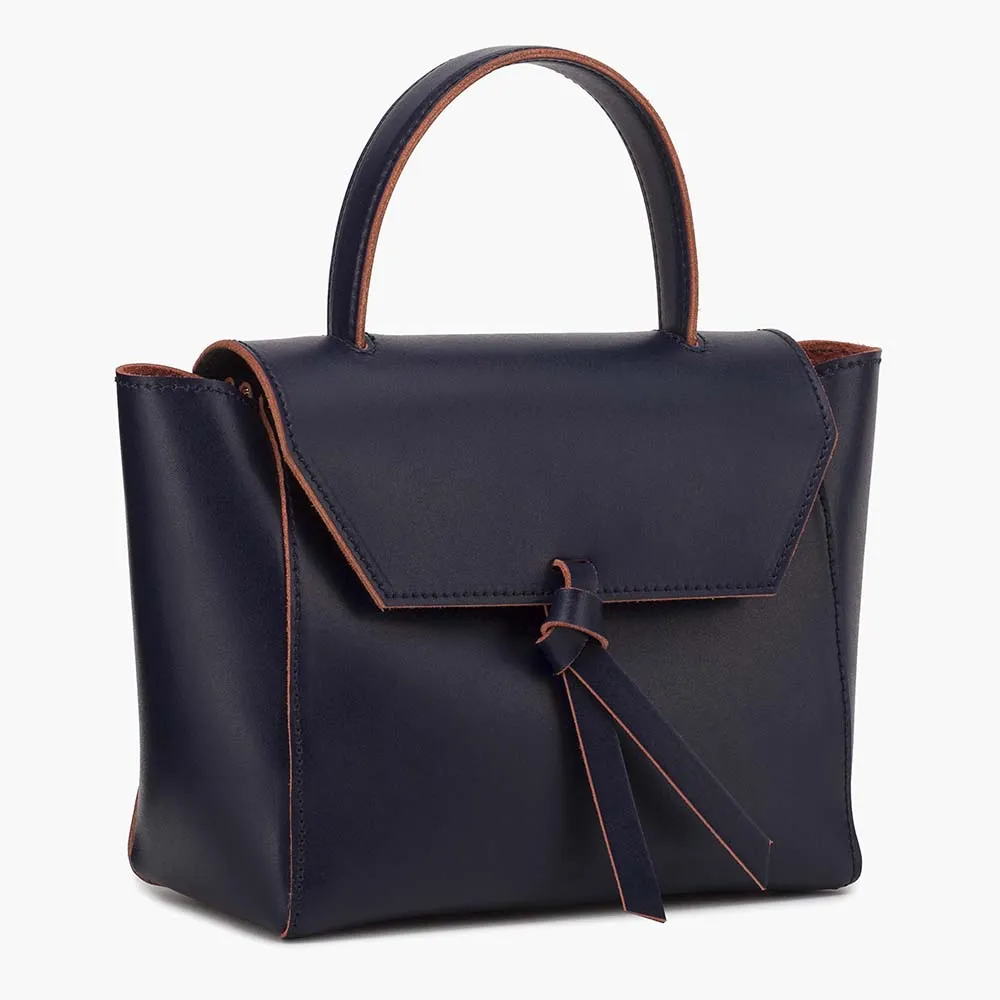 Siena Mini Leather Satchel Crossbody Bag - Navy