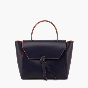 Siena Mini Leather Satchel Crossbody Bag - Navy
