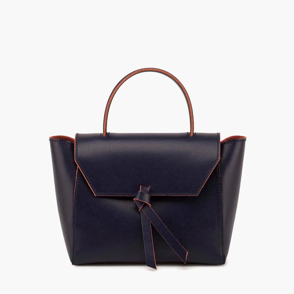 Siena Mini Leather Satchel Crossbody Bag - Navy