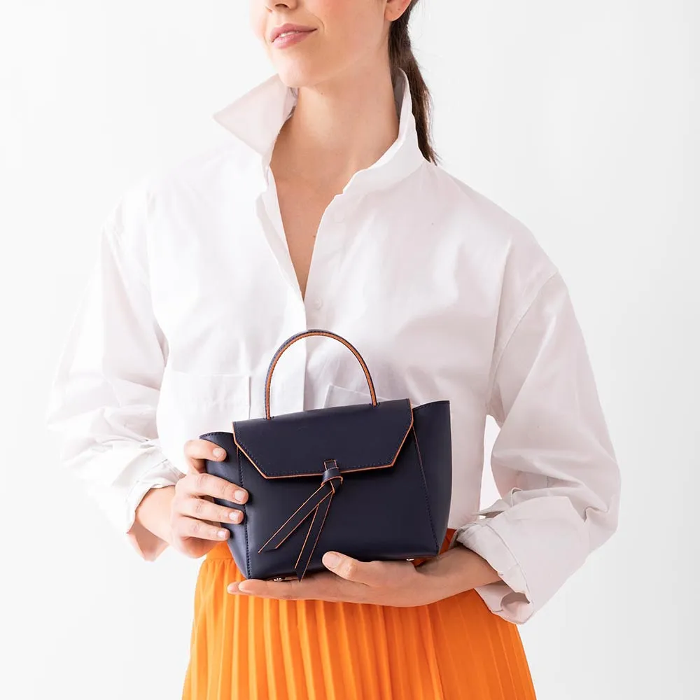 Siena Mini Leather Satchel Crossbody Bag - Navy