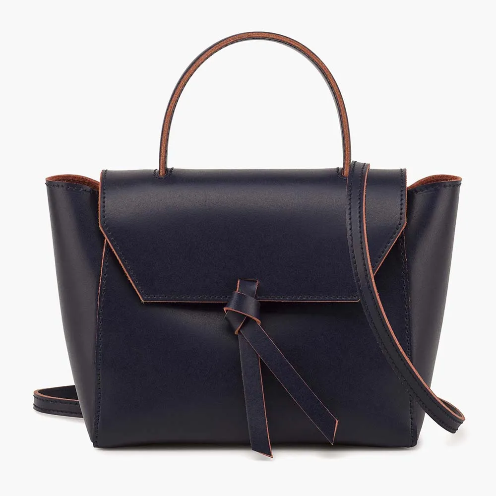 Siena Mini Leather Satchel Crossbody Bag - Navy