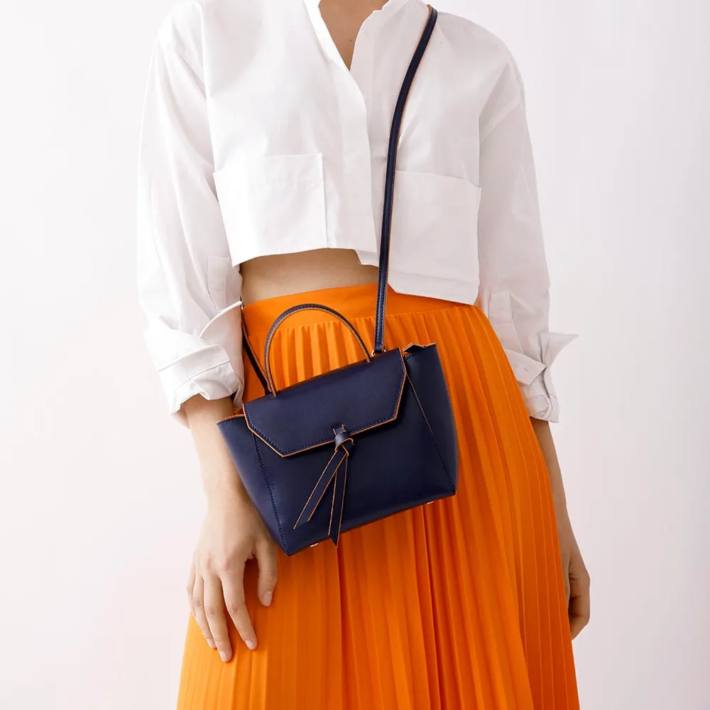Siena Mini Leather Satchel Crossbody Bag - Navy