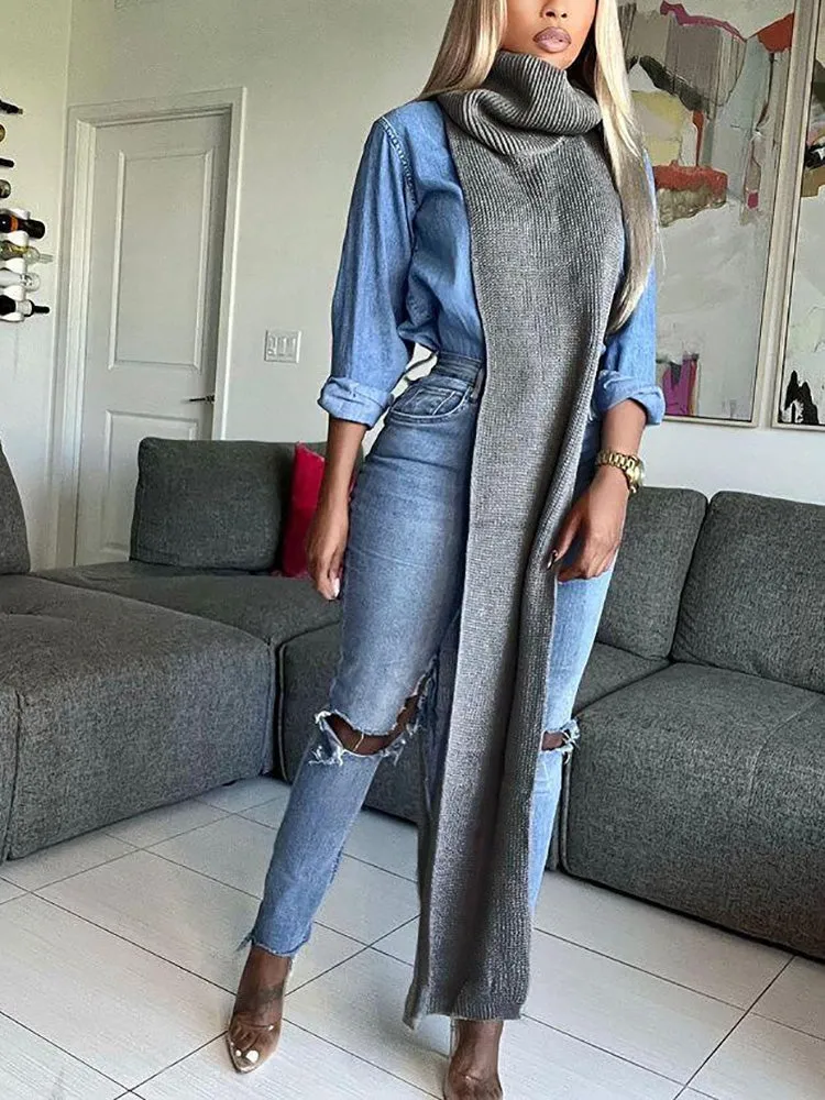 Slit Tassel Graceful Flare Denim Jeans