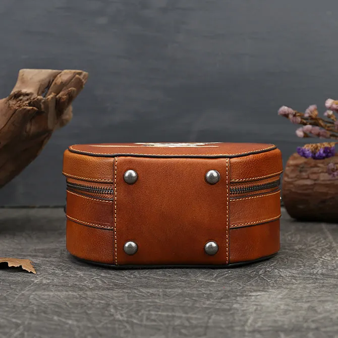 Small Womens Squirrel Pattern Round Leather Bag Shoulder Handbags For Women