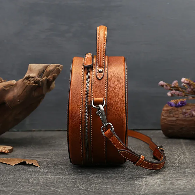 Small Womens Squirrel Pattern Round Leather Bag Shoulder Handbags For Women