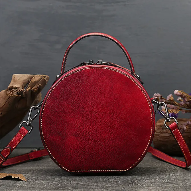 Small Womens Squirrel Pattern Round Leather Bag Shoulder Handbags For Women