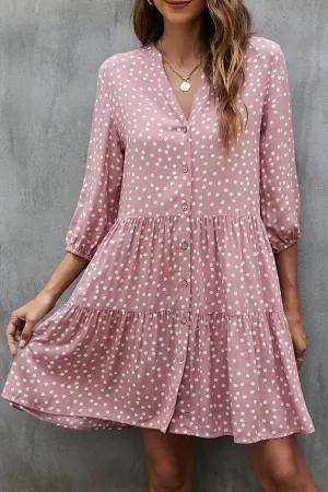 Smocked Design Graceful Print Casual Dress