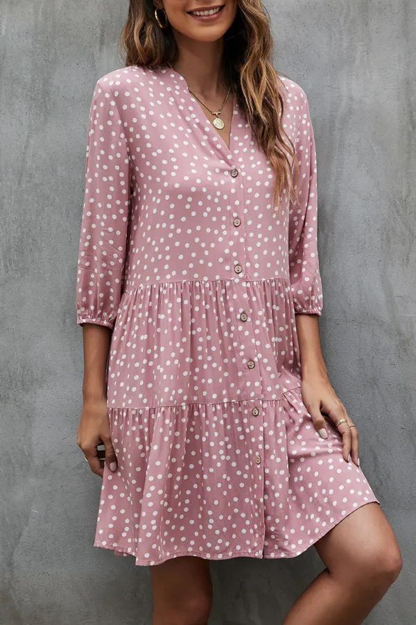Smocked Design Graceful Print Casual Dress