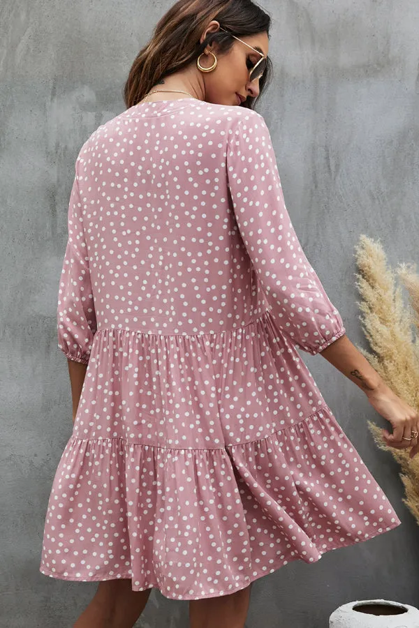 Smocked Design Graceful Print Casual Dress