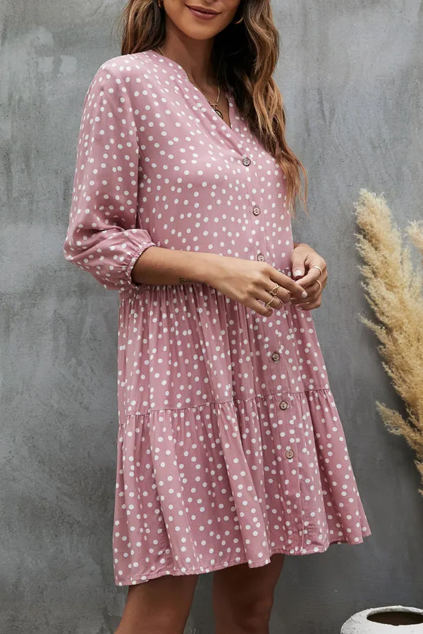 Smocked Design Graceful Print Casual Dress