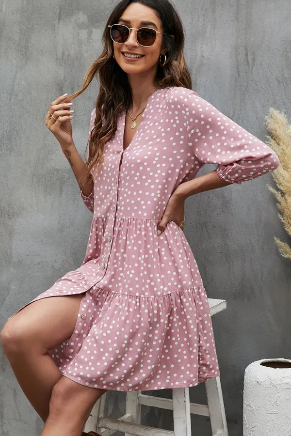 Smocked Design Graceful Print Casual Dress