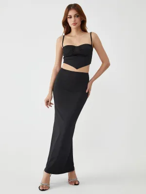 Solid Backless Graceful Two-Piece Skirt Set