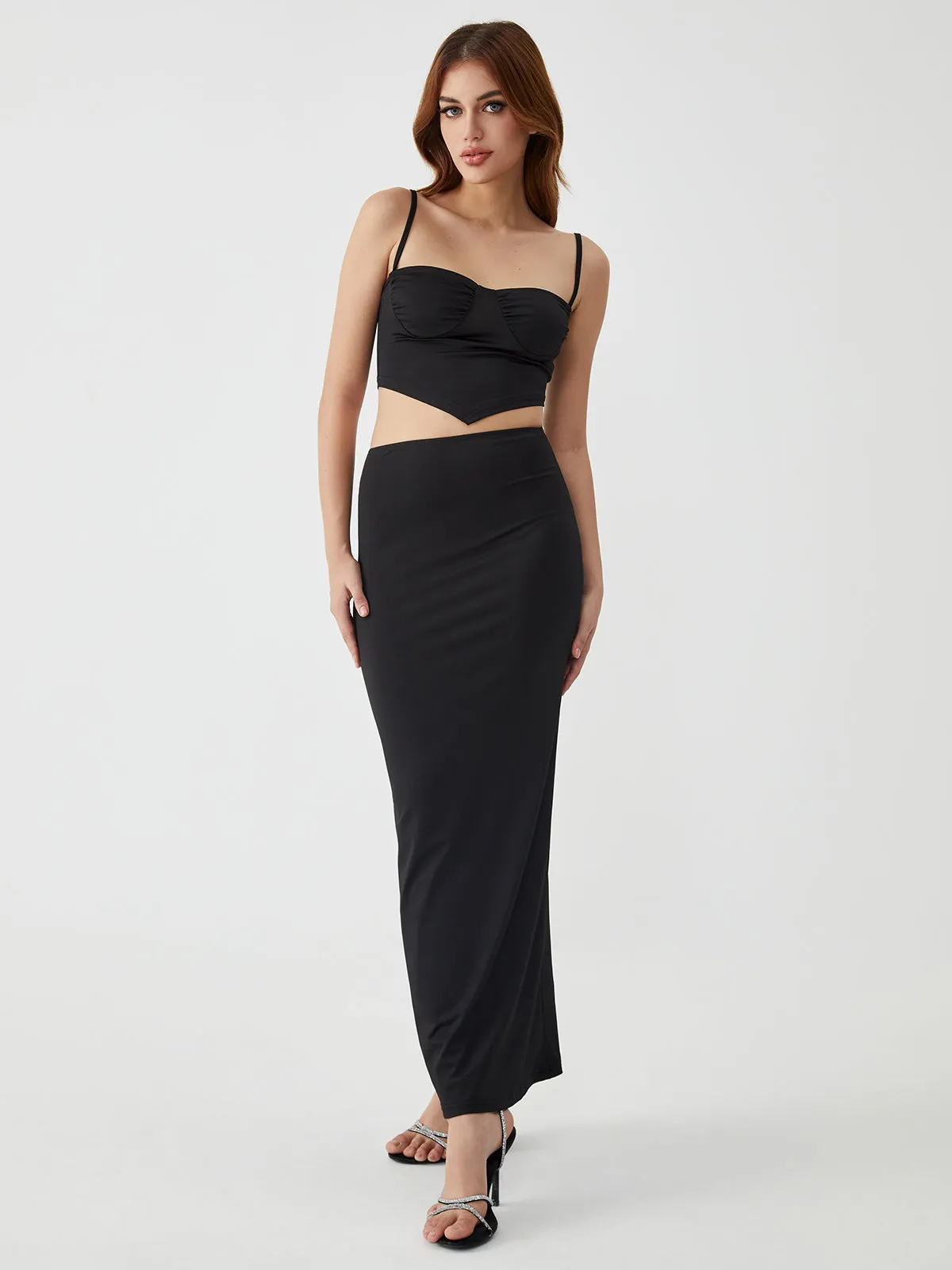 Solid Backless Graceful Two-Piece Skirt Set