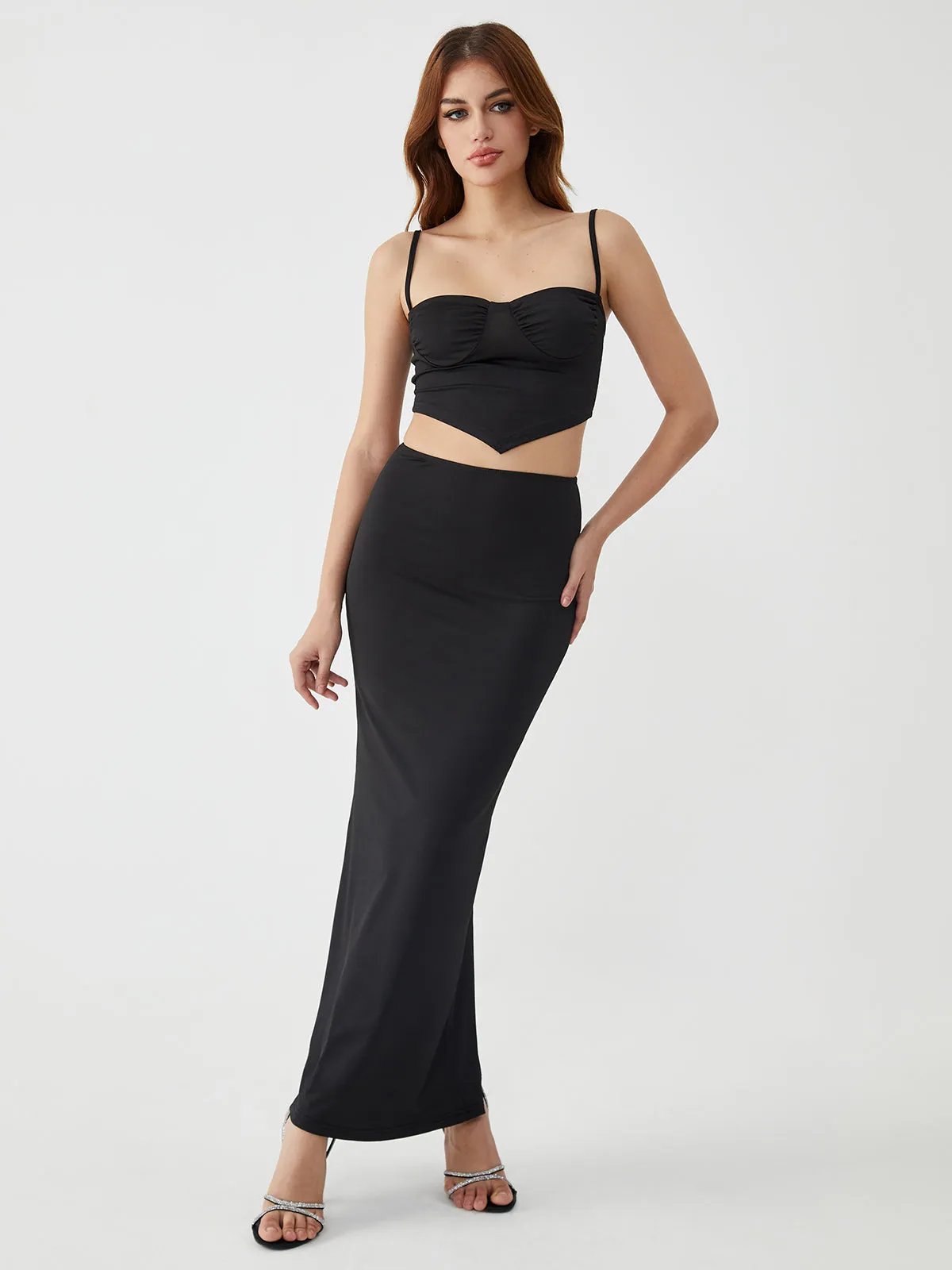 Solid Backless Graceful Two-Piece Skirt Set