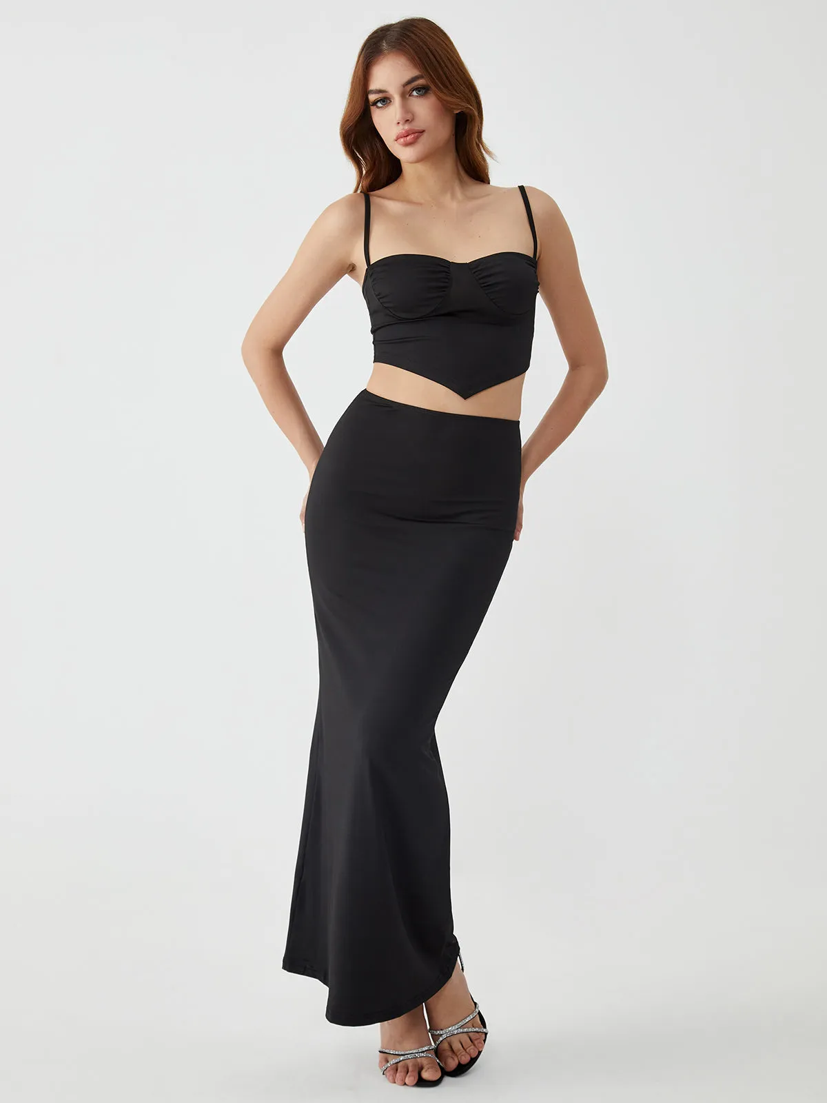 Solid Backless Graceful Two-Piece Skirt Set