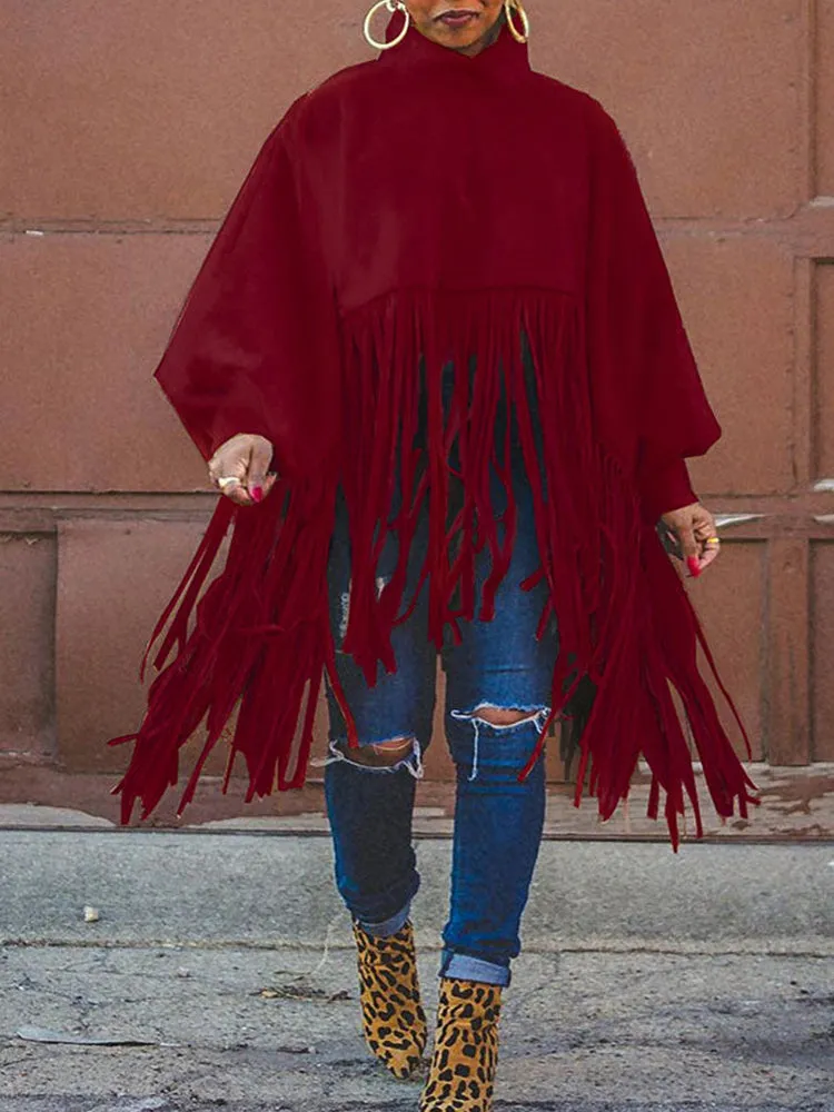 Solid Flounce Graceful Turndown Collar Coat