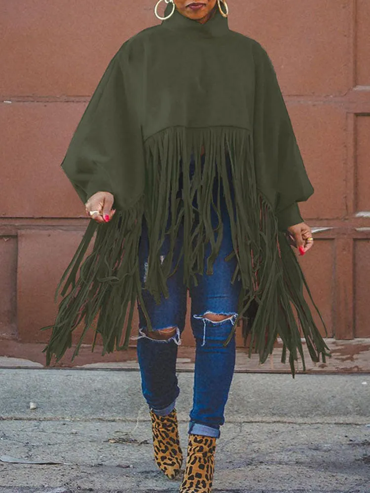 Solid Flounce Graceful Turndown Collar Coat