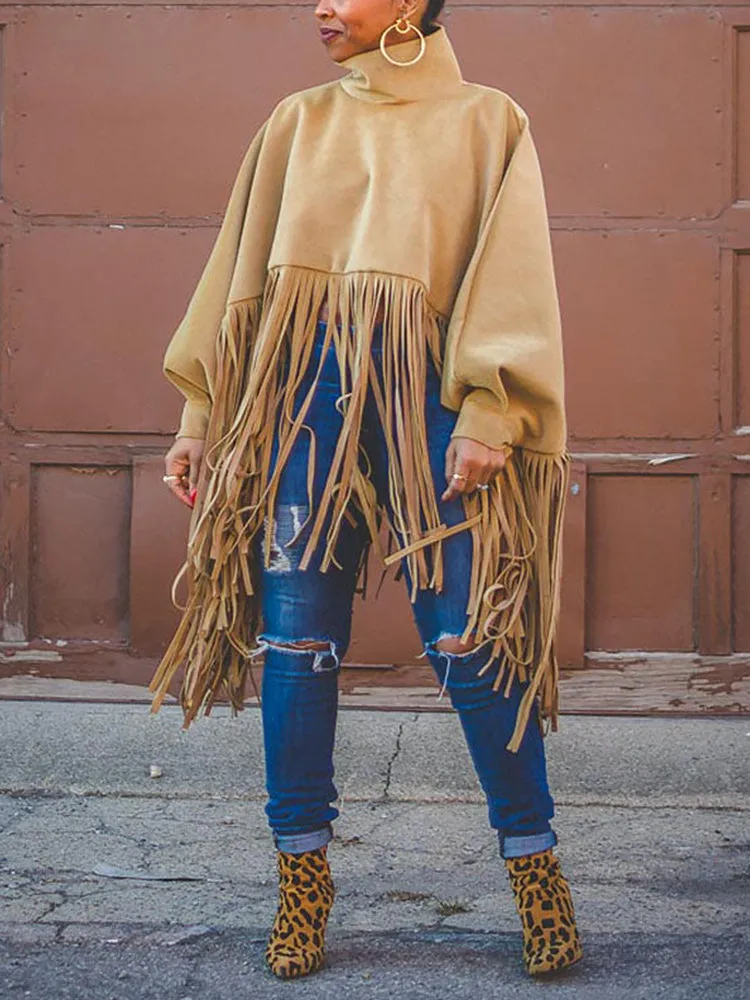 Solid Flounce Graceful Turndown Collar Coat