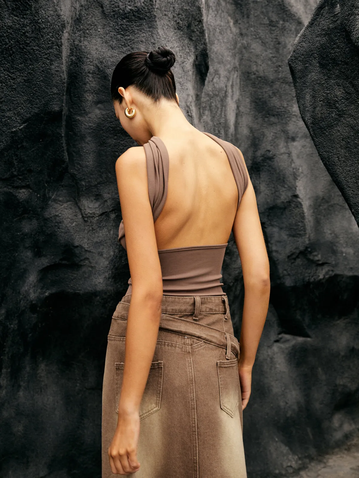 Solid Jersey Graceful Halter Tube Top