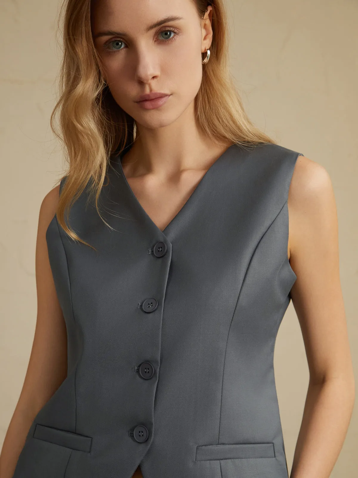Solid Waistcoat Graceful With Shorts Set