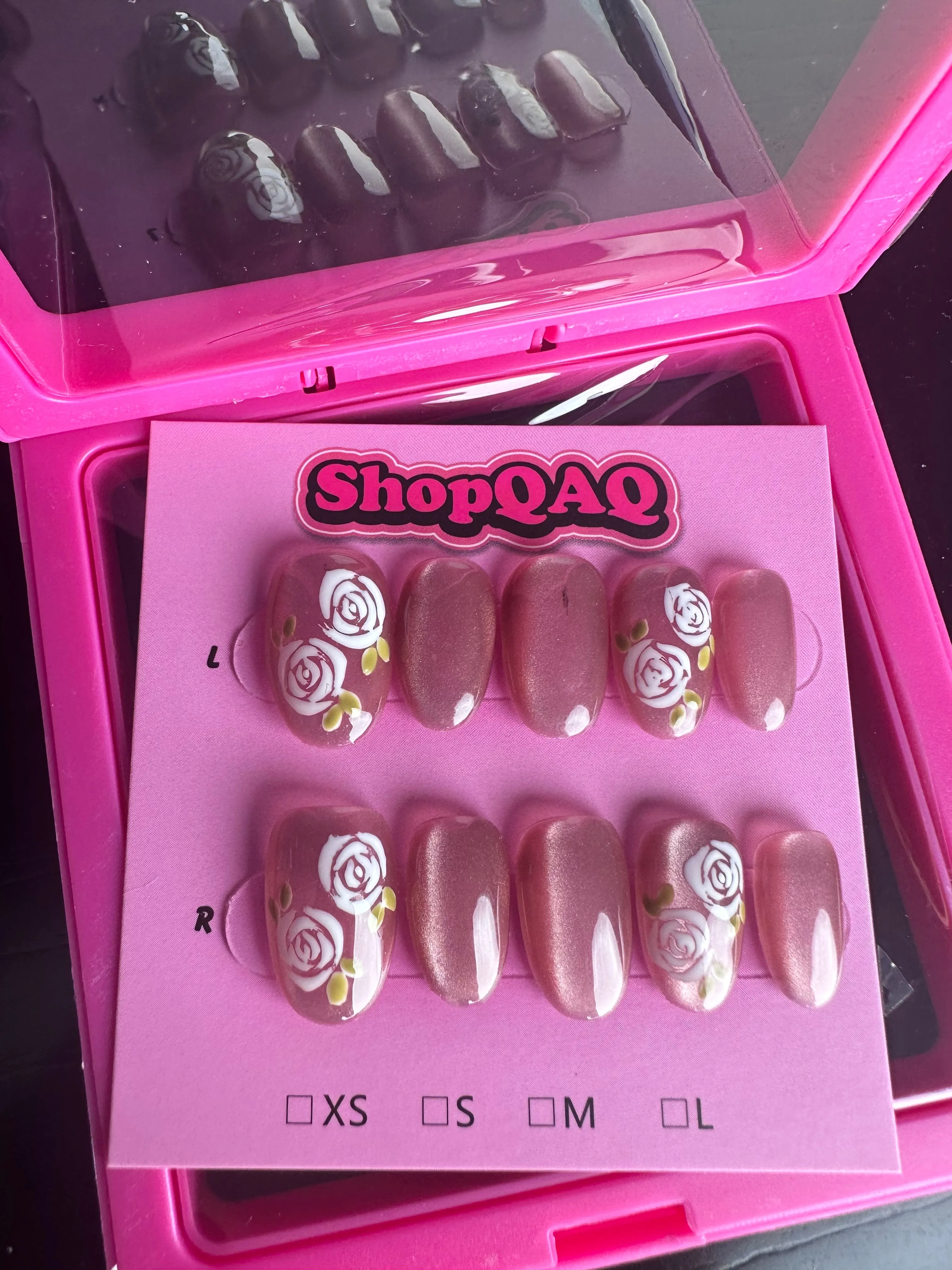 Spring Rose" Hand-Painted Cat Eye Press-On Nails