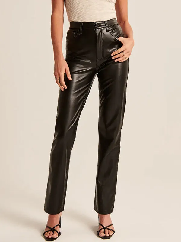 Straight Leg Graceful Faux Leather Pants